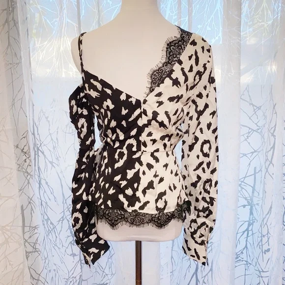 SELF-PORTRAIT BLACK WHITE LEOPARD PRINT ONE SHOULDER WAIST